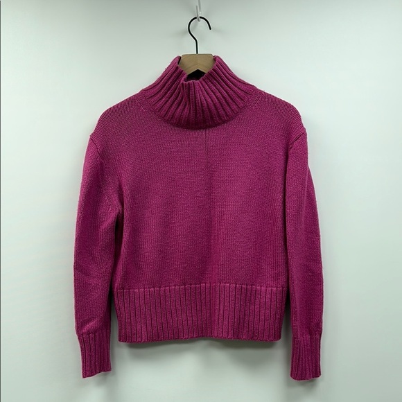 Ann Taylor Ribbed Knit Turtleneck Relaxed Pullover Boxy Wool Sweater Magenta XS - Picture 2 of 8